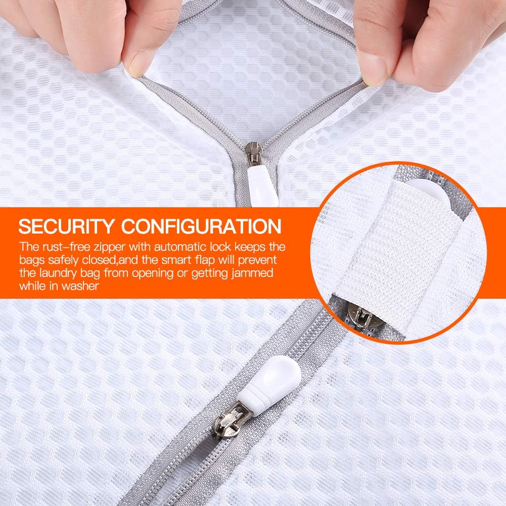 Kimmama Laundry Mesh Wash Bags, Lingerie Bags for Washing Delicates, Mesh Laundry Bags for Washing Machine, White Net, Grey Zipper, 2XL, 2L & 1M