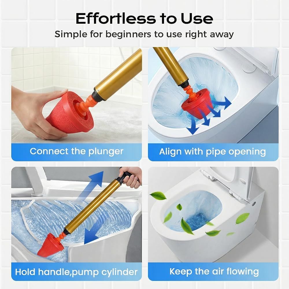 Multipurpose Household High Pressure Toilet Plunger, 2026 Upgraded Powerful Air Drain Unclogger Heavy Duty Plunger Auger Clog Remover Tool for Toilet Bathroom Drains (1 Pc)