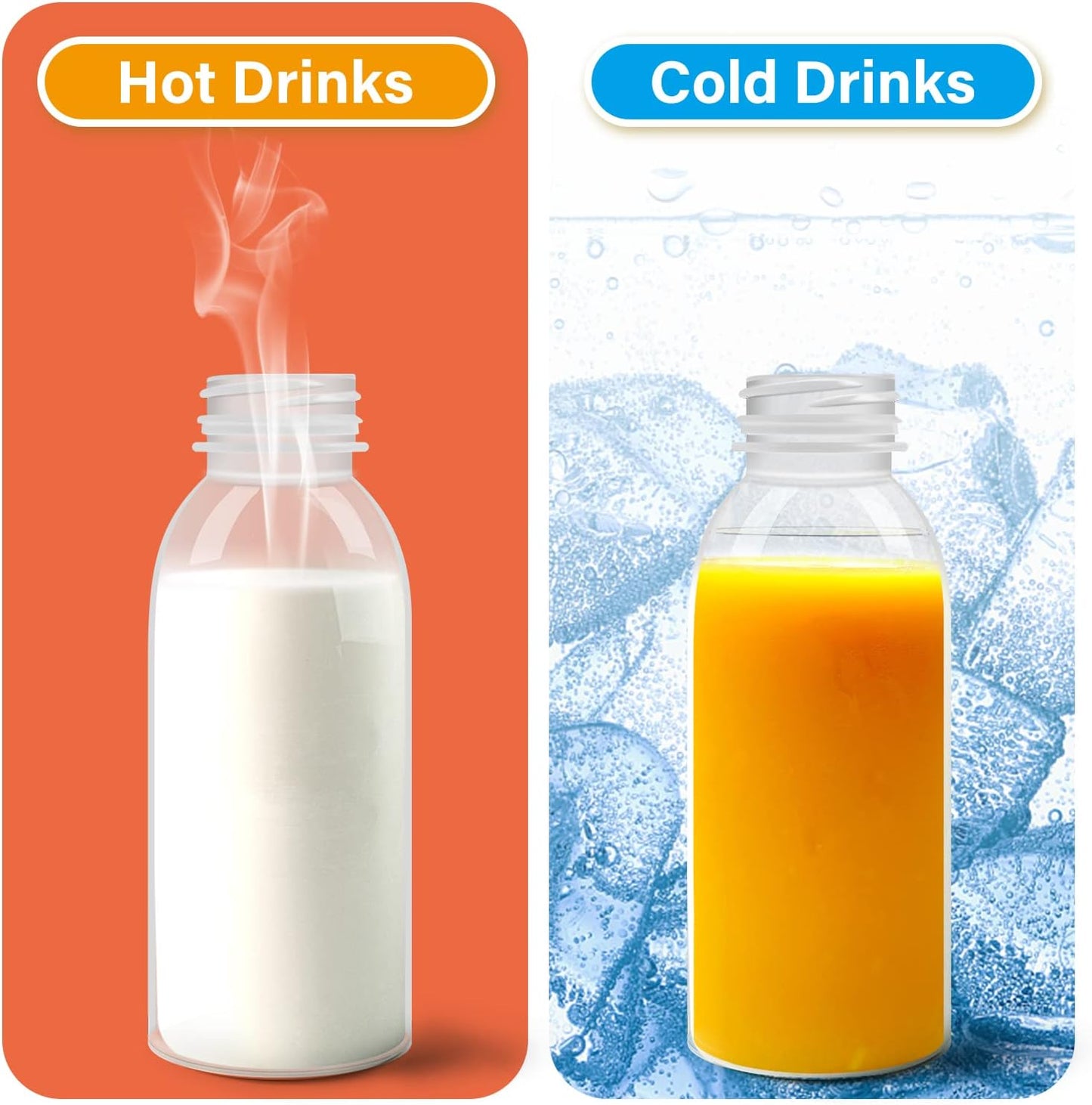 EONJOE Dishwasher Safe 16oz Plastic Bottles with Caps Reusable BPA Free PP5 Juice Milk Water Smoothie Bottle Heat-Resistant Refillable