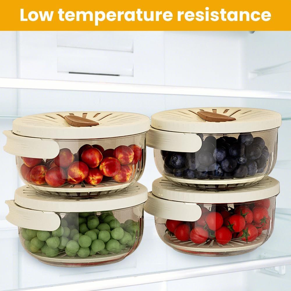 2-in-1 Draining and Preservation Basket, 2026 Upgraded Multifunctional Fruit and Vegetable Washing Bowl with Handle Fruit Strainer Container with Lid for Kitchen, Fridge, Picnic, Camping (Brown)