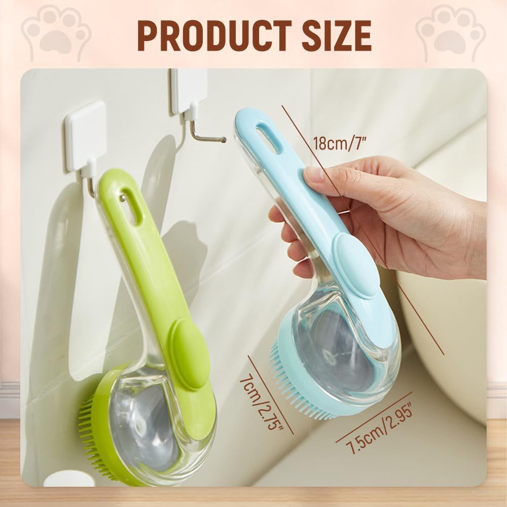 Pet Bath Brush with Shampoo Dispenser, 2025 New Dog Bath Brush Soft Silicone Bristle for Bathing Pets Grooming Massage Brush (Blue)
