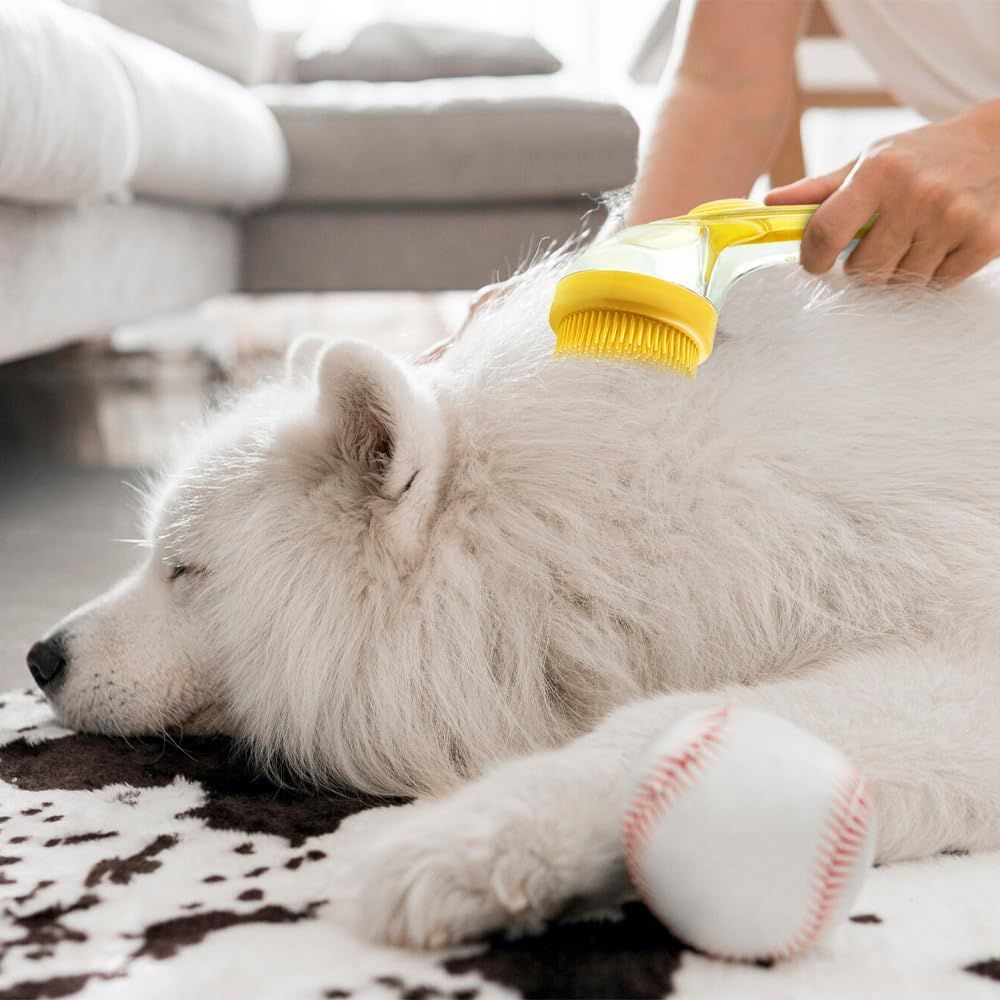 Pet Bath Brush with Shampoo Dispenser, 2025 New Dog Bath Brush Soft Silicone Bristle for Bathing Pets Grooming Massage Brush (Blue)
