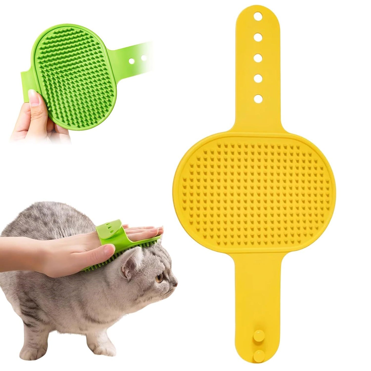 Silicone Grooming Strap Pad for Cats, 2025 New Cat Self Groomer Brush Adjustable Silicone Cat Self Groomer Brush, Multifunctional Cats Combs Massager for Cats Tree Furniture Sofa Chair Legs (Yellow)