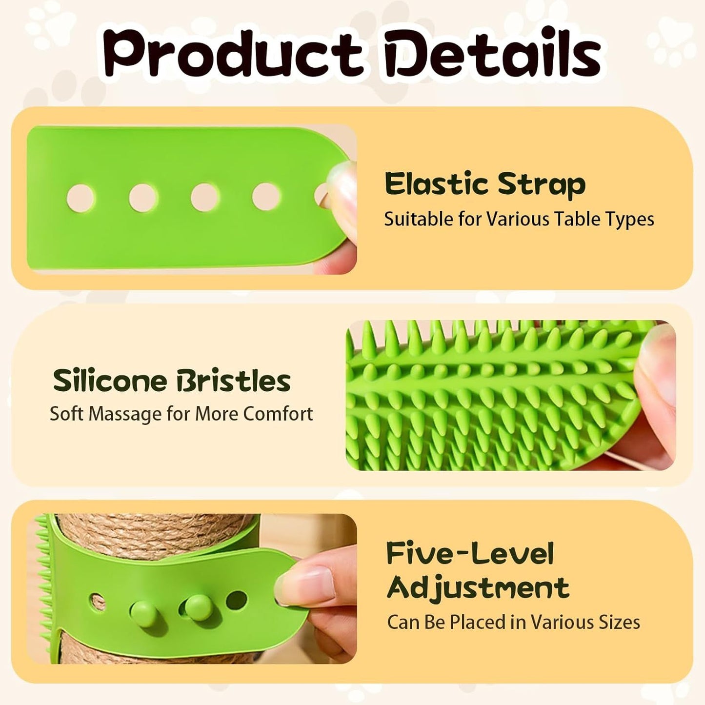 Silicone Grooming Strap Pad for Cats, 2025 New Cat Self Groomer Brush Adjustable Silicone Cat Self Groomer Brush, Multifunctional Cats Combs Massager for Cats Tree Furniture Sofa Chair Legs (Yellow)
