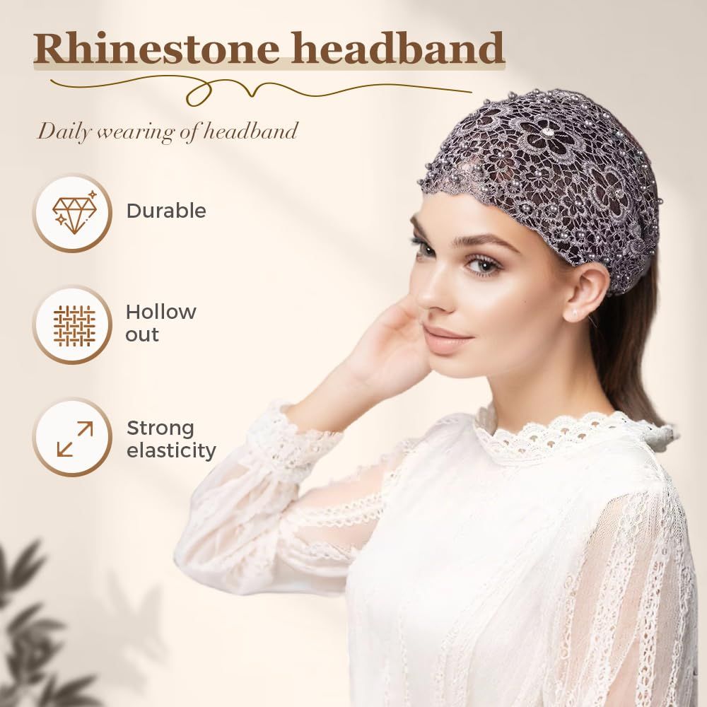 2025 New Elegant Floral Beaded Headbands for Women, Wide Lace Hair Bandanas, Boho Hair Accessories (5PCS, one size)