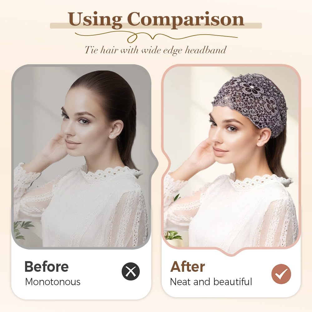2025 New Elegant Floral Beaded Headbands for Women, Wide Lace Hair Bandanas, Boho Hair Accessories (5PCS, one size)
