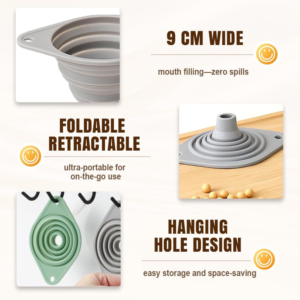 Kitchen Funnel Set 3 Pack, Collapsible Silicone Funnels for Filling Water Bottles & Small Bottles | Food-Grade, Easy Clean & Space-Saving (Mix Colors)