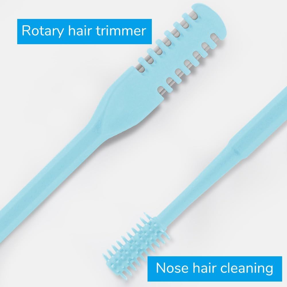 2-in-1 Nose Hair Trimmer for Men & Women, Manual 360° Rotating Multifunctional Nasal Hair Cutter & Ear Pick, Travel Essentials (Blue)