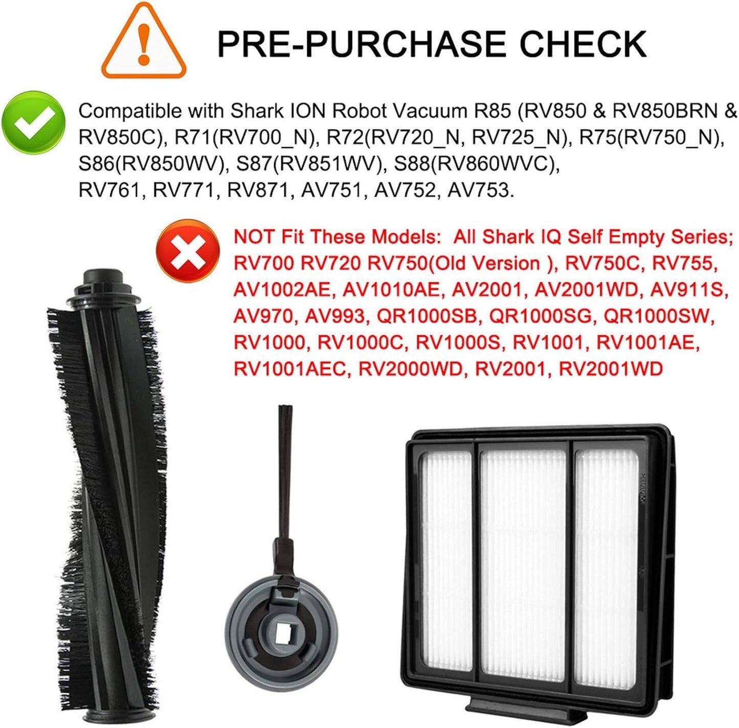 10 Pack Replacement Filter Side Brush for Shark ION Robot Vacuum R85 RV850 S86 S87 S88 R71 R72 R75 RV761 RV771 RV871 AV751 AV752 AV753