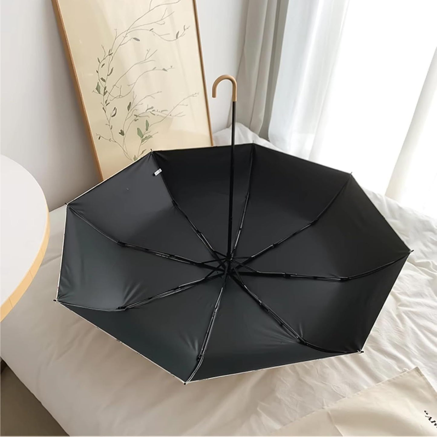 Portable Cherry Sun Umbrella with UPF50+ UV Protection, Foldable Compact Sun & Rain Travel Umbrellas with Curved Hook