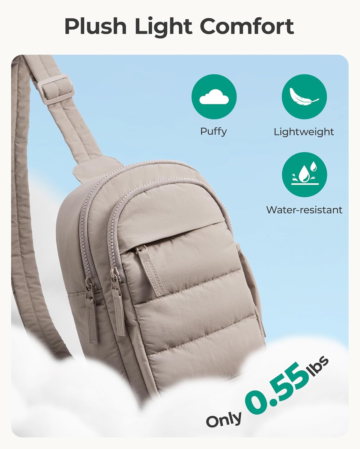 Small Sling Bag for Women, Puffer Crossbody Bag Purses Hobo Handbag Fanny Packs for Travel Hiking