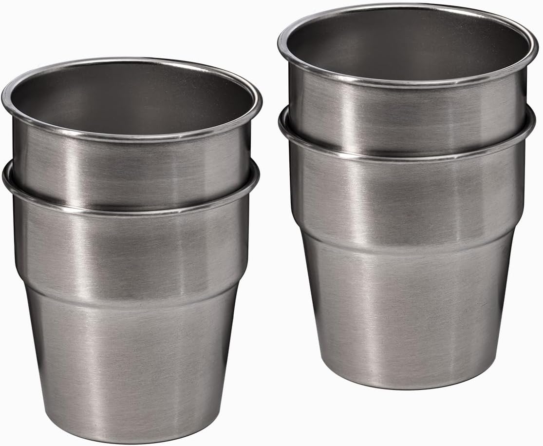 Camping Cups - Stainless Steel, 4 Pack, Unbreakable Metal Cups for Drinking, Stackable for Easy Storage - Durable Outdoor Drinkware for Camping, Hiking, and Traveling