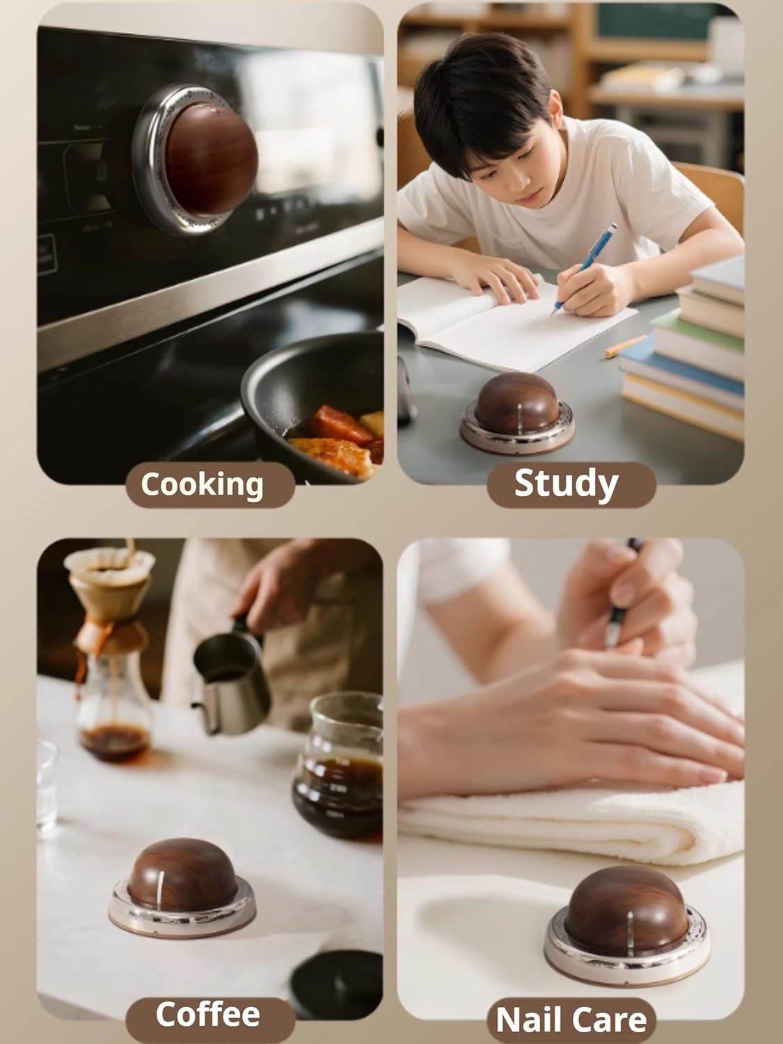 Modern Mechanical Kitchen Timer with Wood Grain Design, Stainless Steel Base, Easy-to-Use Cooking Timer for Home