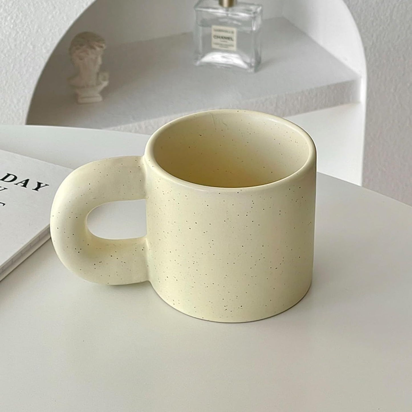10 Oz Checkerboard/Polka Dot Coffee Mug Tea Mug, Classic Ceramic Cups for Home Office (Cream,10 Oz)