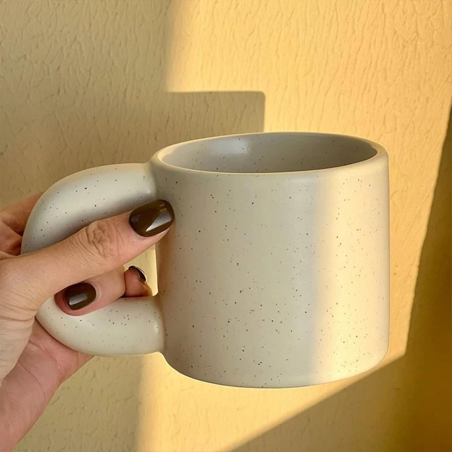 10 Oz Checkerboard/Polka Dot Coffee Mug Tea Mug, Classic Ceramic Cups for Home Office (Cream,10 Oz)