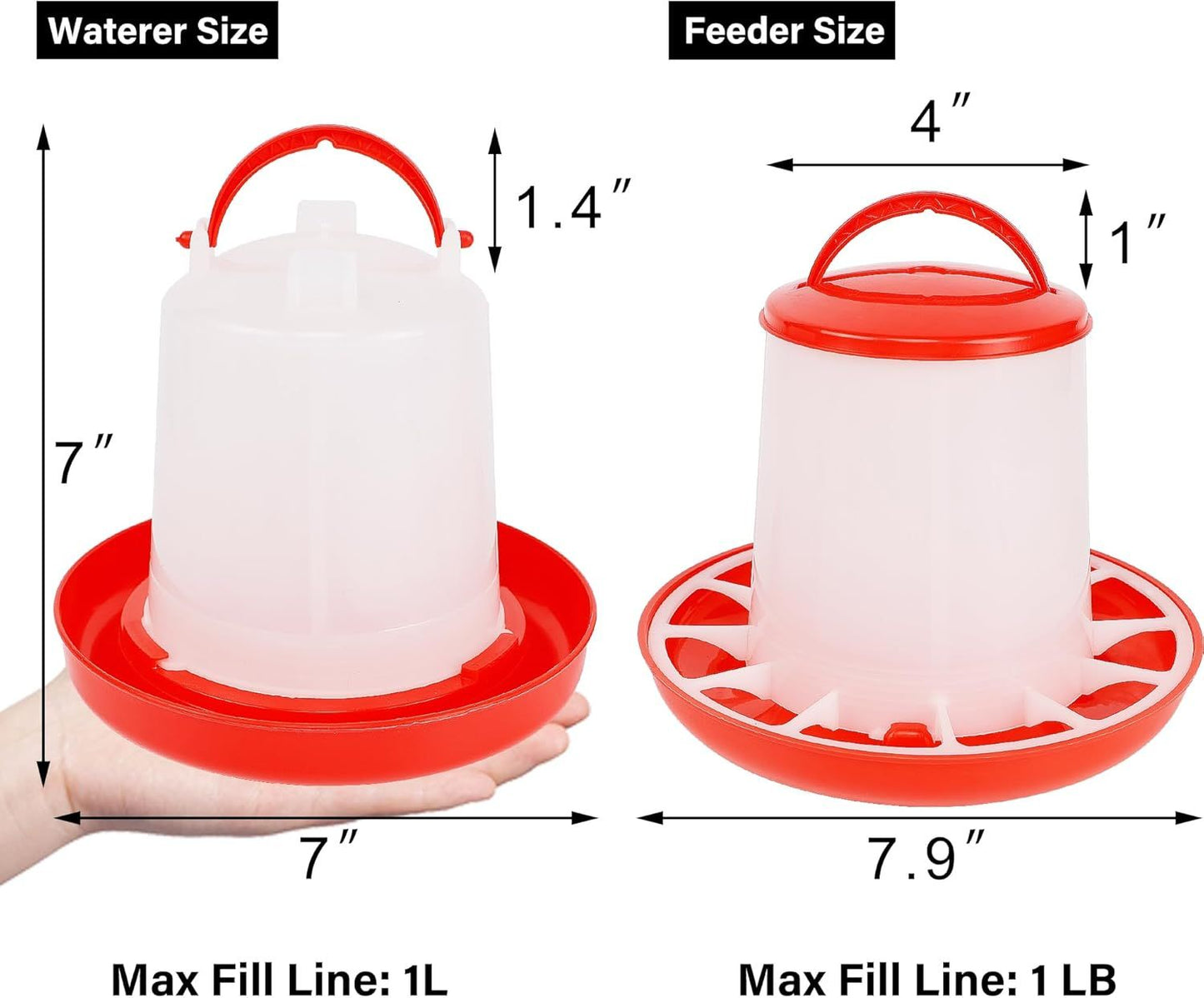 Chick Feeder and Waterer Set – 1 LB + 1 L Hanging Plastic Containers for Outdoor Baby Chicks Small Poultry Drinkers Feeders