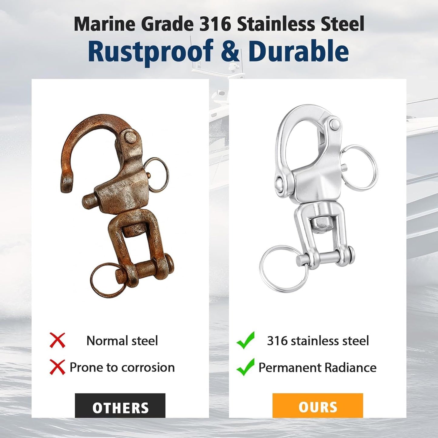 316 Stainless Steel Swivel Snap Shackle Clevis Quick Heavy Duty Release Spring Hook Marine Grade Sailing Halyard Shackle for Boat Rigging Industrial Lifting Climbing