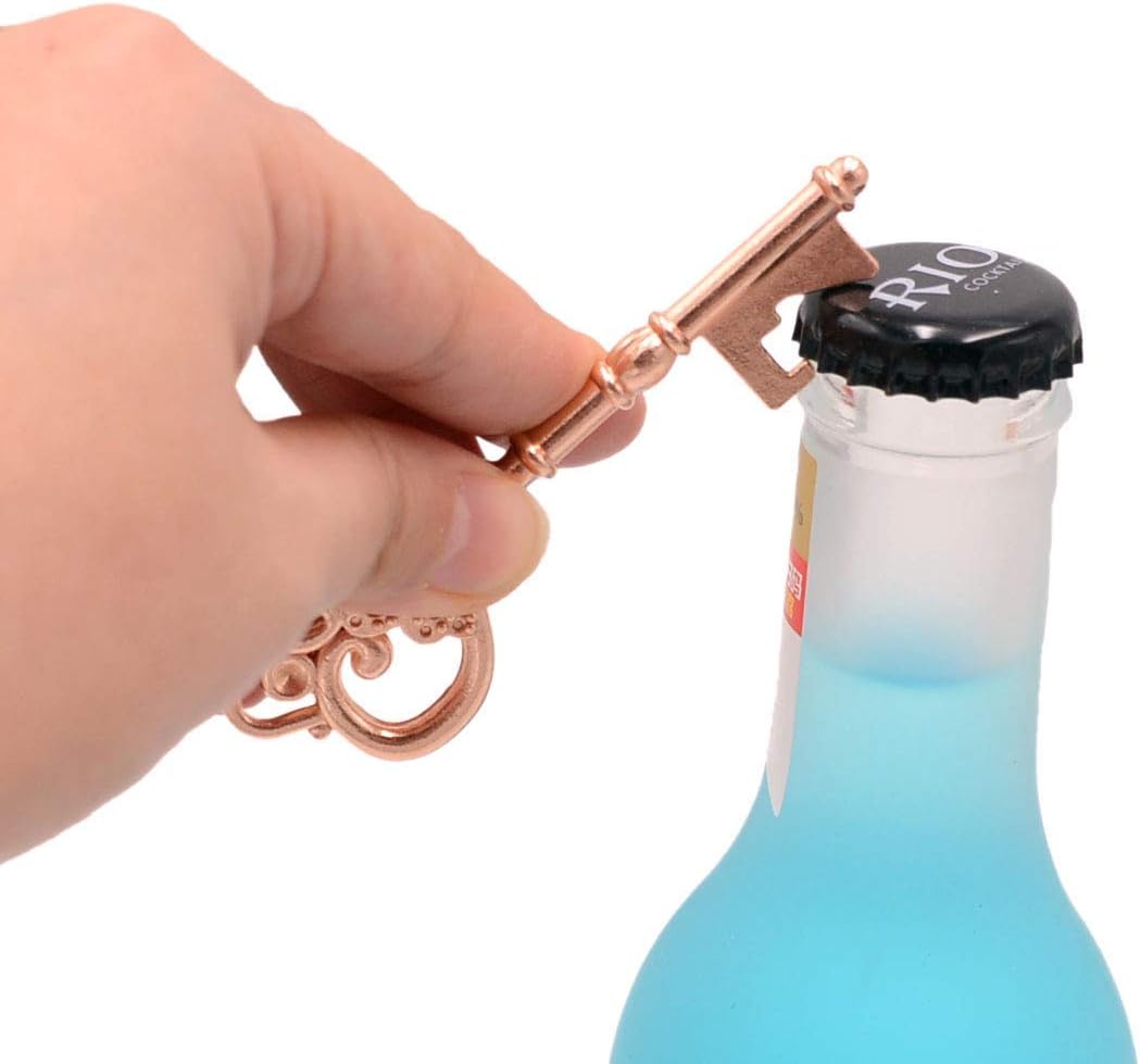 50pcs Rose Gold Skeleton Key Beer Bottle Opener With 100 Pcs Thank You Card and 98 Feet Hemp Rope for Wedding Party Favors