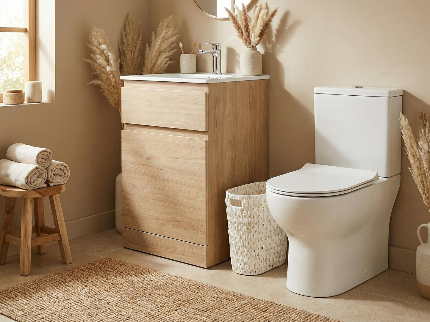 Wicker Trash Can,Bathroom Trash Can,Waterproof Wicker Waste Basket for Bathroom,Narrow Small Waste Basket for Bedroom,Office, Cream White 5 Gallon