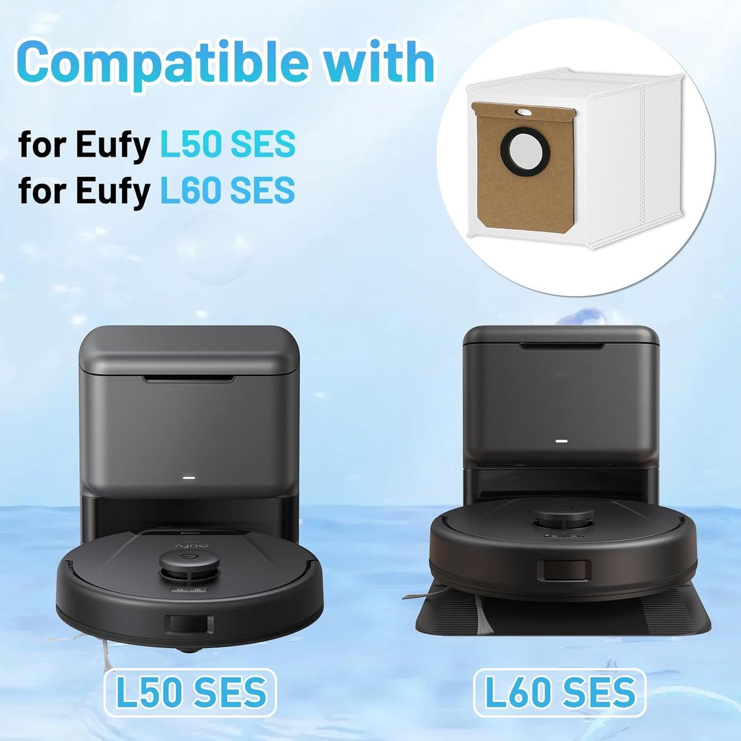 16 Pack L60 SES Replacement Vacuum Dust Bags Compatible with Eufy L60/L50 Series Robot Vacuum with Self Empty Station, 2.5L Replacement Bags for Eufy L60 Robot Vac-uum