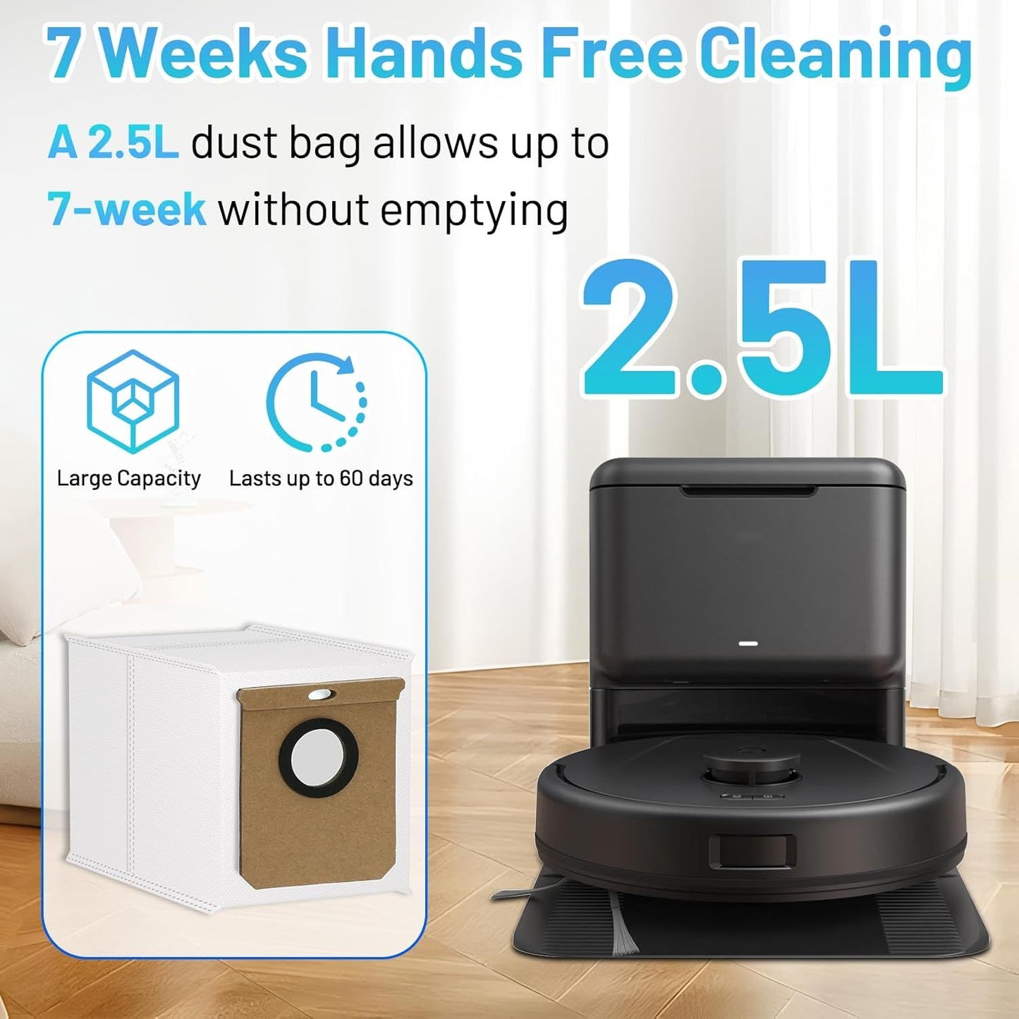16 Pack L60 SES Replacement Vacuum Dust Bags Compatible with Eufy L60/L50 Series Robot Vacuum with Self Empty Station, 2.5L Replacement Bags for Eufy L60 Robot Vac-uum