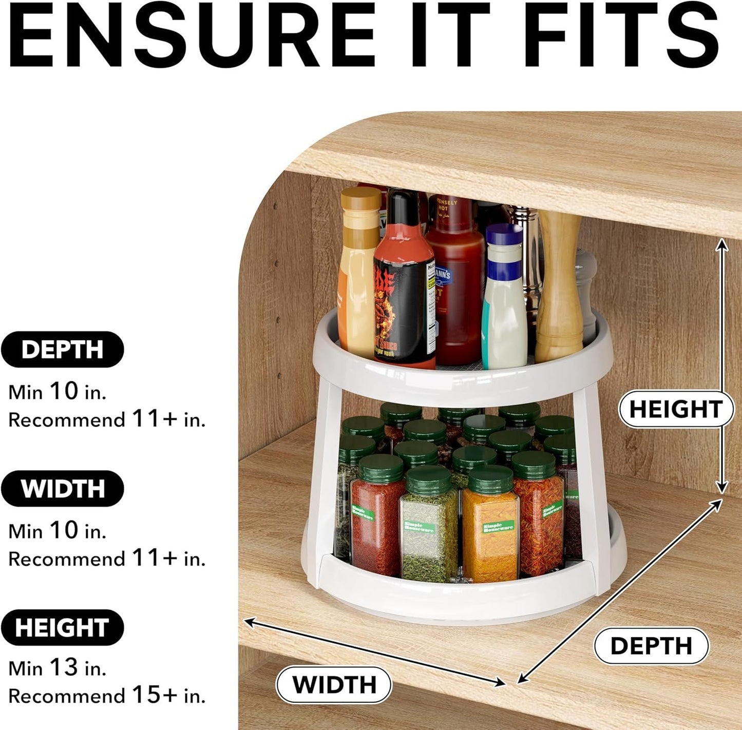 2-Tier Lazy Susan Spice Organizer, 10" Diameter, White/Gray