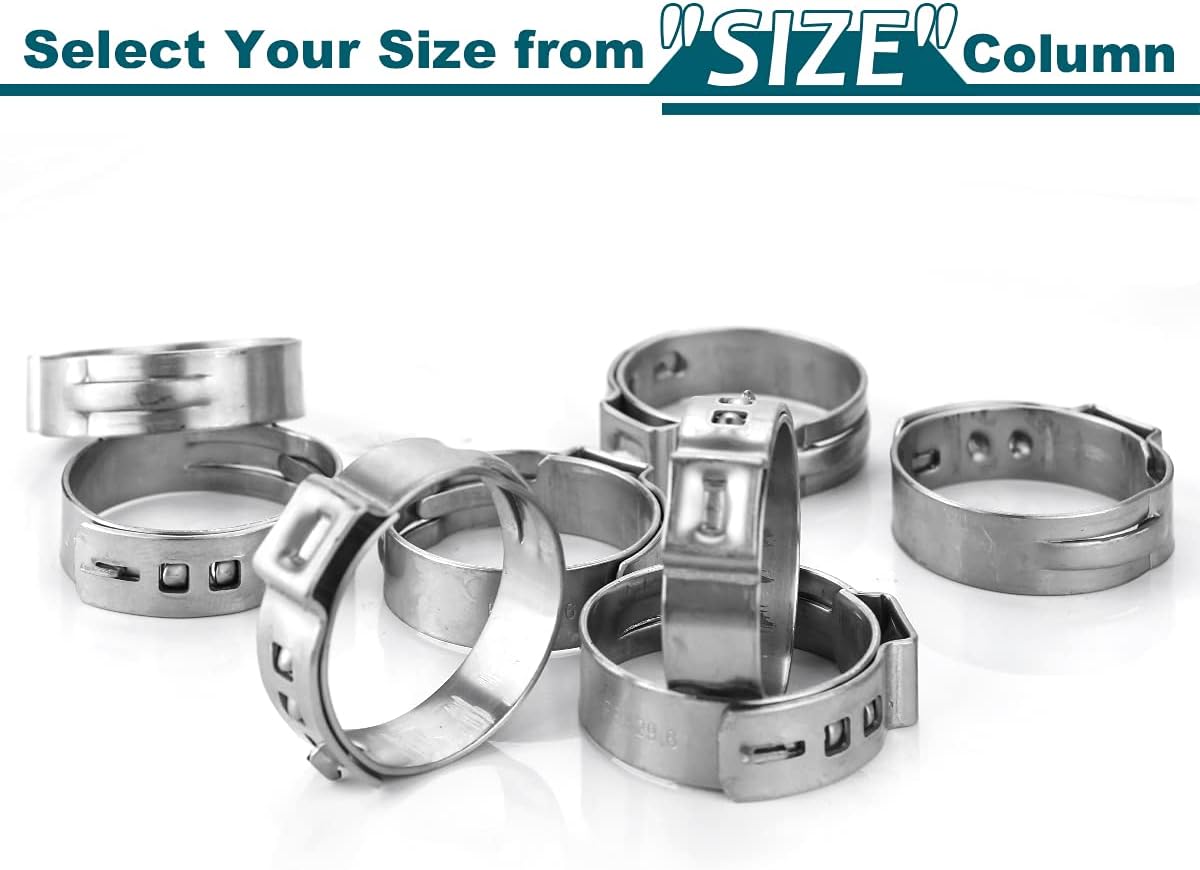 50 Pack 1/2 Inch PEX Cinch Clamps, Stainless Steel Rings Pinch Clamps for PEX Tubing Pipe Fitting Connections (1/2 Inch)
