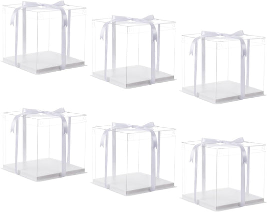 10 inch Clear cake Box, Large Transparent cake Box,tall cake boxes with Ribbon,10x10x9inch - Suitable for packing 8" or 10" cakes,Clear Gift Display Box for Carry Tall Layer Gift-6Pcs-White