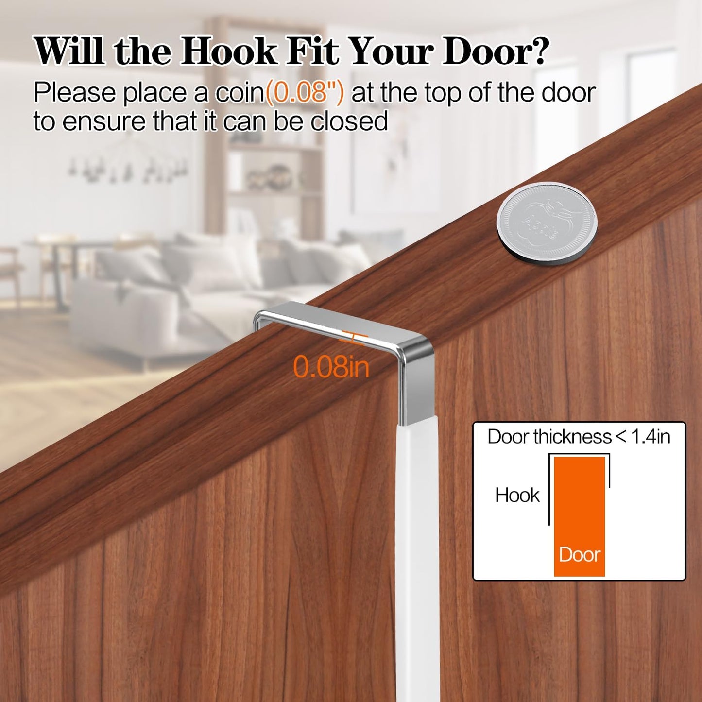 4 Pack Over The Door Hooks, Fits Doors Less Than 1.4in Thick, White Rubber Surface Prevent Scratch Door Hanger Hooks for Bathroom, Living Room, Kitchen, Hanging Clothes, Towels, Bags