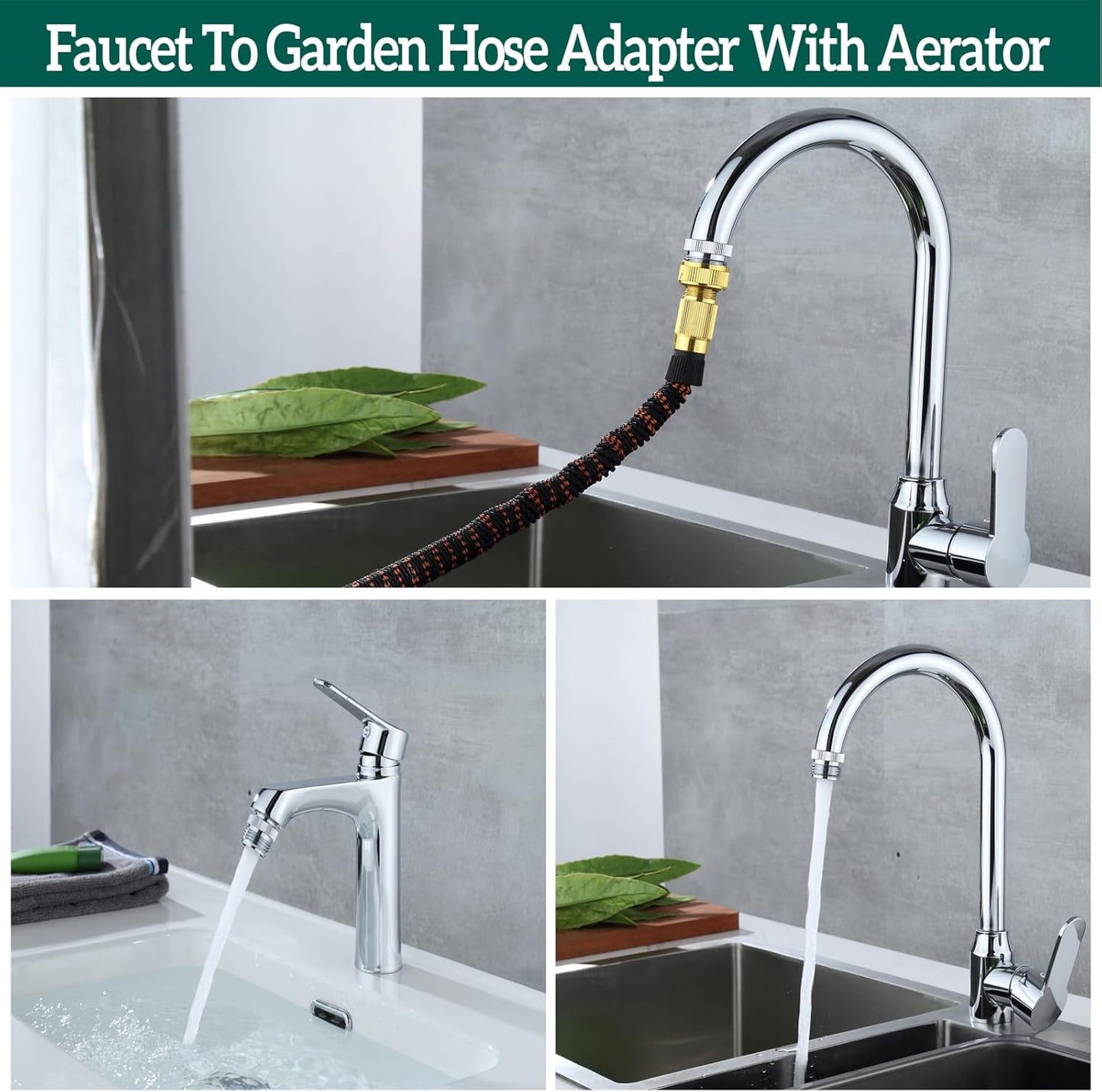 Faucet Adapter with Aerator, Sink Faucet to Garden Hose Adapter, Faucet Adapter to Garden Hose for Kitchen and Bathroom, hose attachment to sink，3/4" GHT Thread Chrome.
