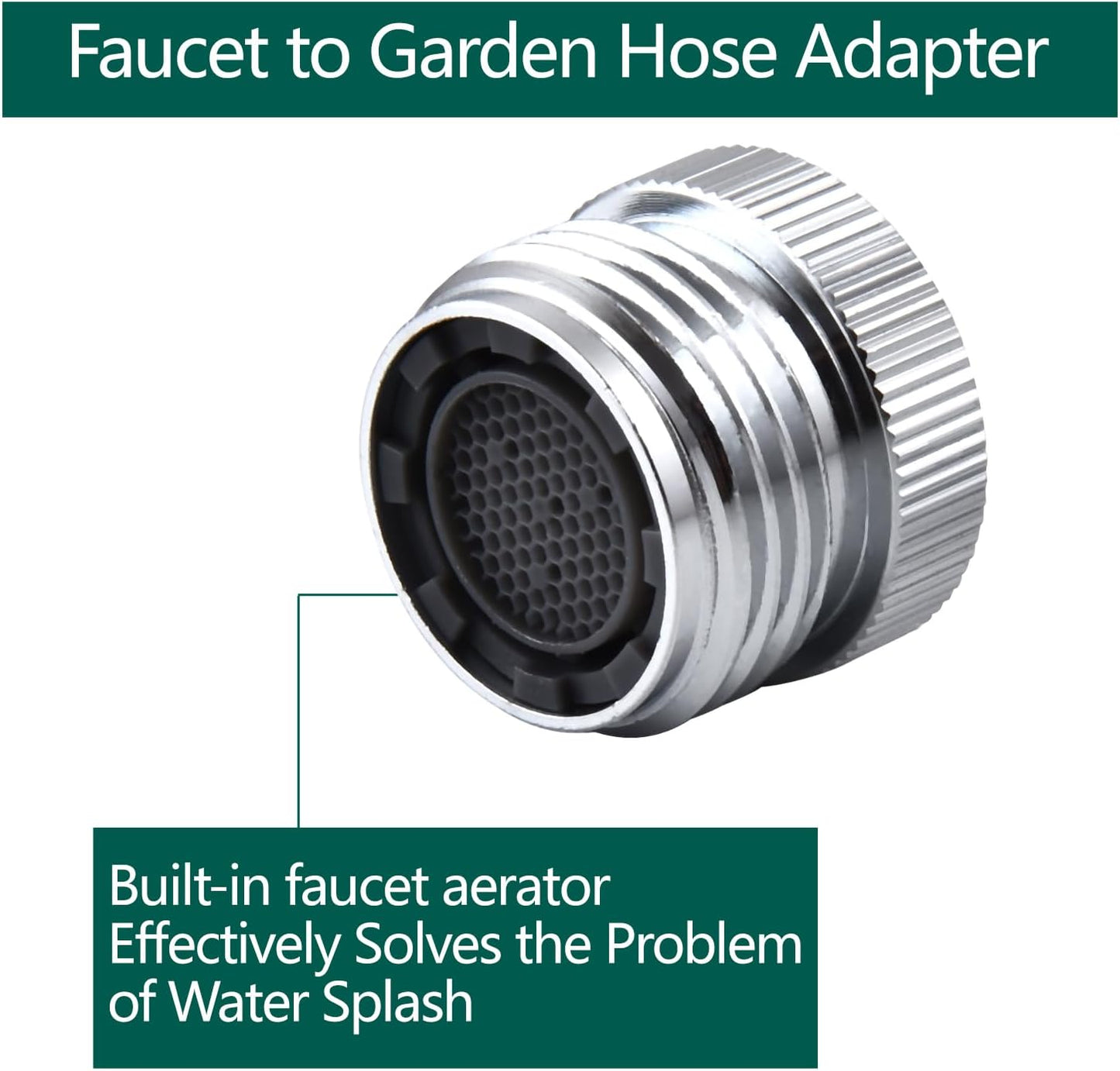 Faucet Adapter with Aerator, Sink Faucet to Garden Hose Adapter, Faucet Adapter to Garden Hose for Kitchen and Bathroom, hose attachment to sink，3/4" GHT Thread Chrome.