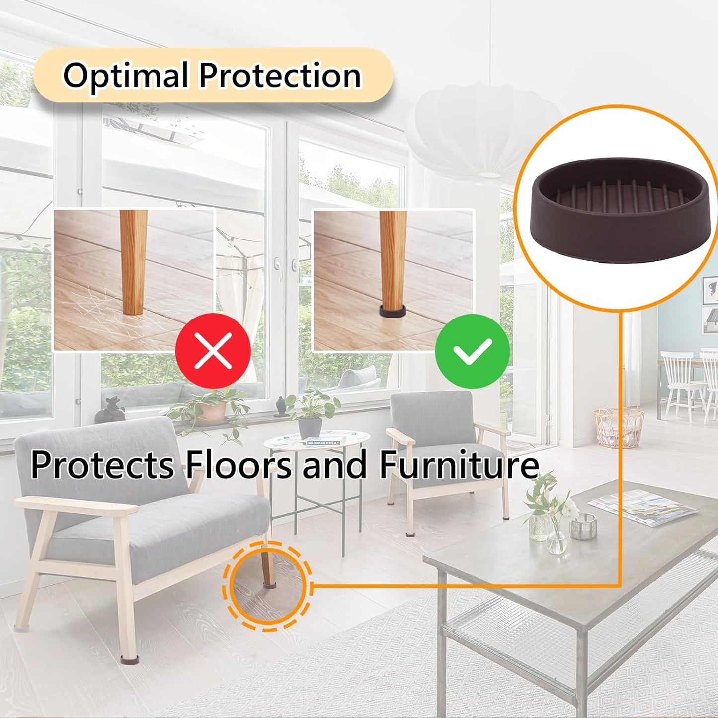 1.5x1.5 Round Rubber Furniture Caster Cups, Anti-Sliding Furniture Pads Bed Stopper Floor Protectors with Grip - Protect Any Flooring