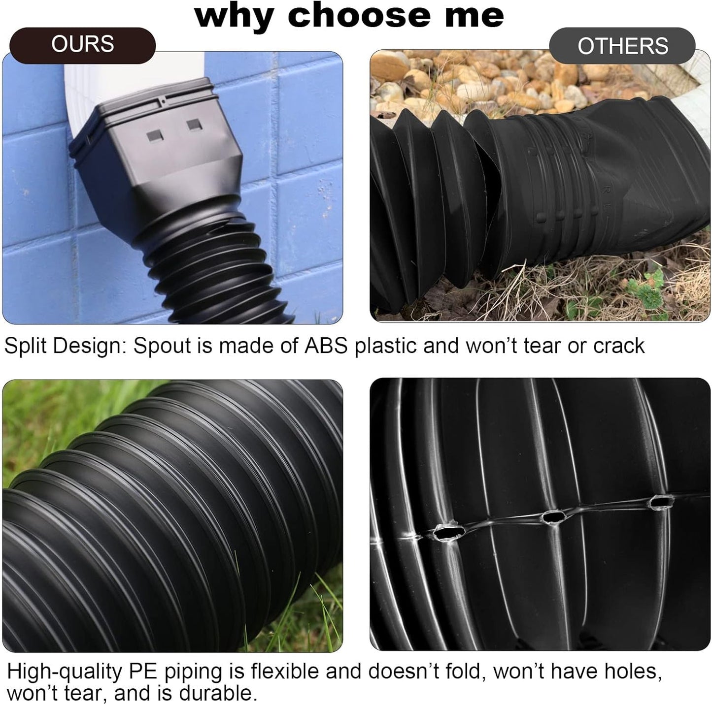 11.5ft Long Gutter Downspout Extensions Flexible, 4" Diameter Drain Downspout Extender, Down Spout Drain Extender for Rainwater Drainage, Extendable from 2.6ft to 11.5ft(Black)