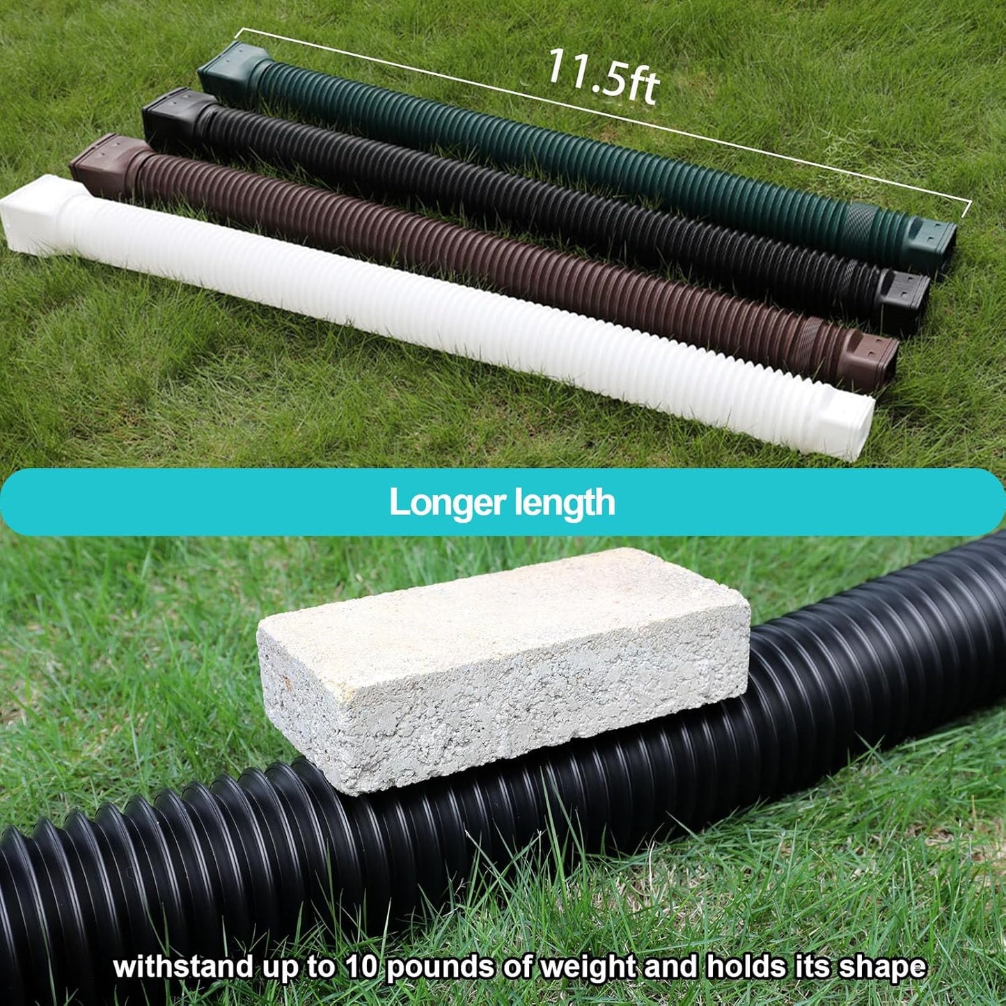 11.5ft Long Gutter Downspout Extensions Flexible, 4" Diameter Drain Downspout Extender, Down Spout Drain Extender for Rainwater Drainage, Extendable from 2.6ft to 11.5ft(Black)