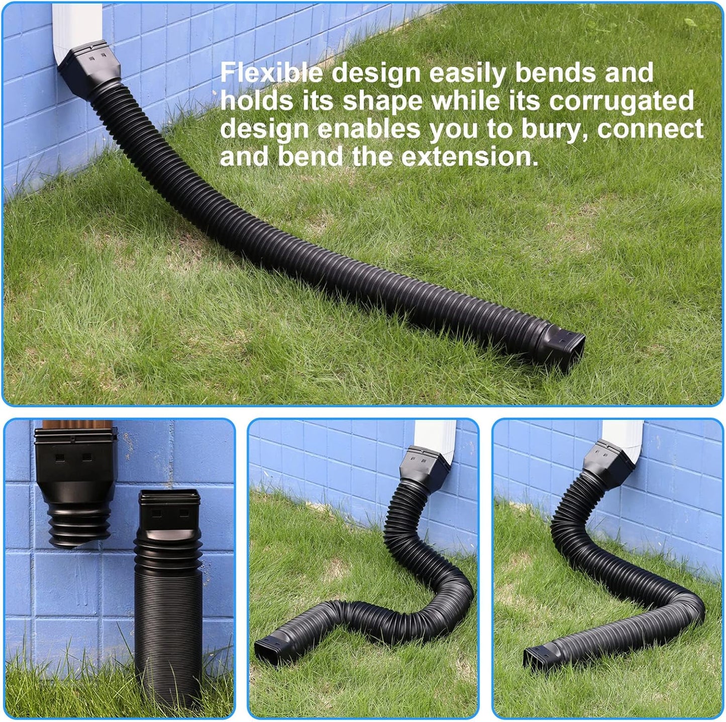 11.5ft Long Gutter Downspout Extensions Flexible, 4" Diameter Drain Downspout Extender, Down Spout Drain Extender for Rainwater Drainage, Extendable from 2.6ft to 11.5ft(Black)