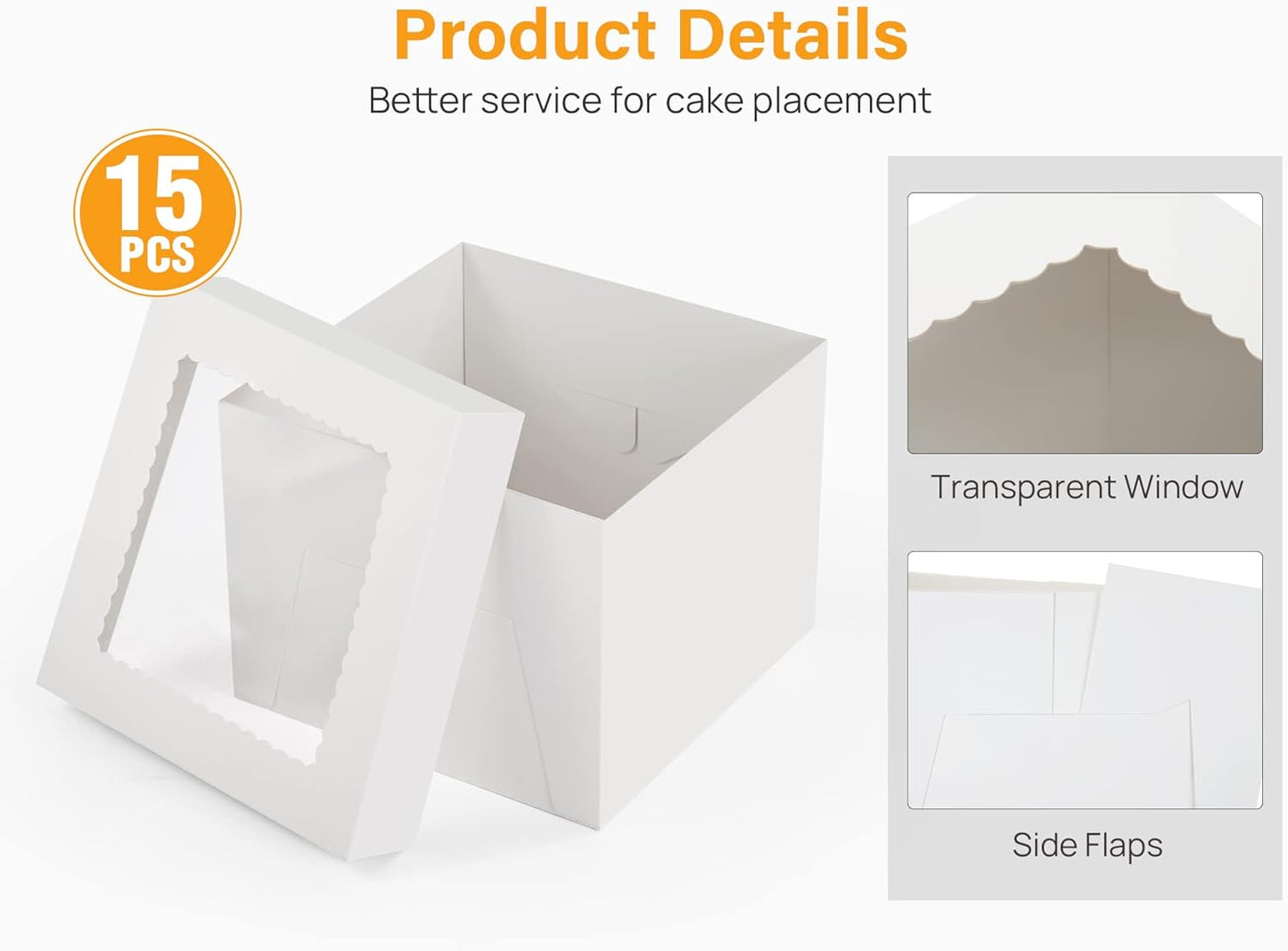 15pcs Cake Boxes, 10x10x8 Inches Tall Cake Box with Window, White Bakery Boxes, Large Baking Boxes, Square Cardboard Cake Box for Multi-Layer Cakes, Cake Decorating Supplies for Gift Giving
