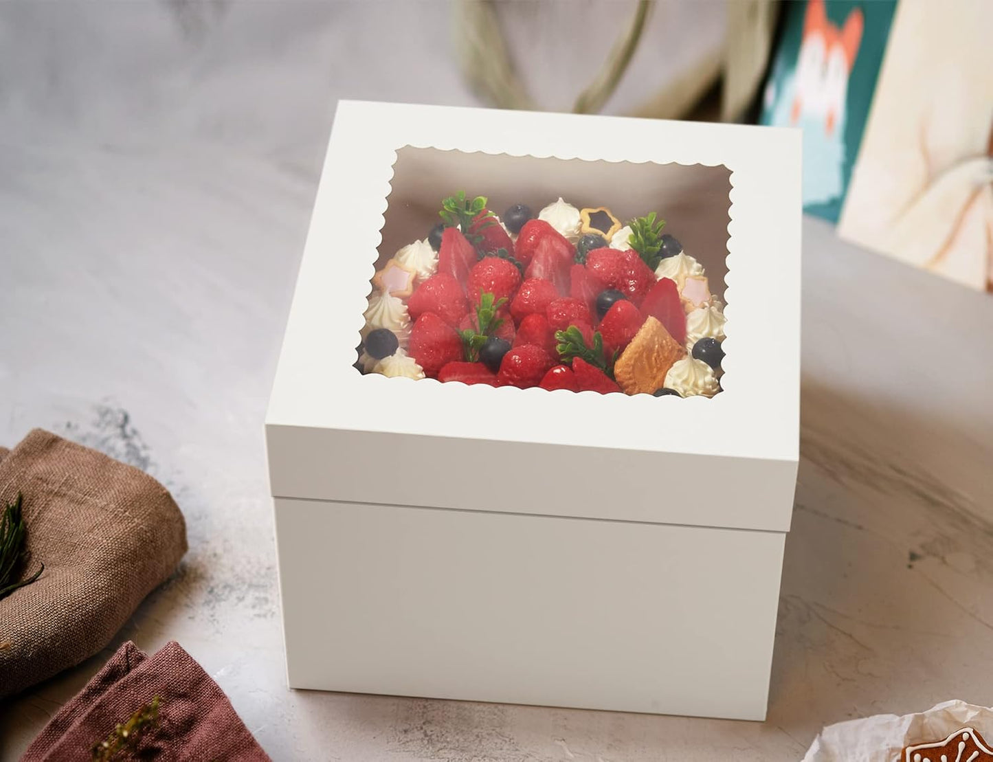 15pcs Cake Boxes, 10x10x8 Inches Tall Cake Box with Window, White Bakery Boxes, Large Baking Boxes, Square Cardboard Cake Box for Multi-Layer Cakes, Cake Decorating Supplies for Gift Giving