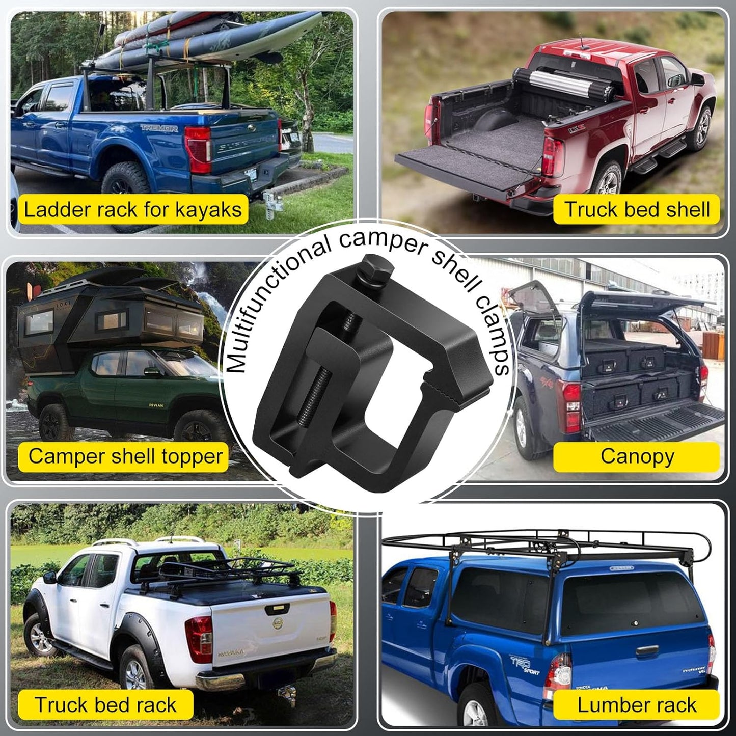 Upgraded ? ??? Camper Shell Clamps - Heavy Duty Truck Topper Clamps - More Secure Truck Cap Clamps for Dodge Dakota Ram 1500 2500 3500, F150 F250, Titan, Tundra