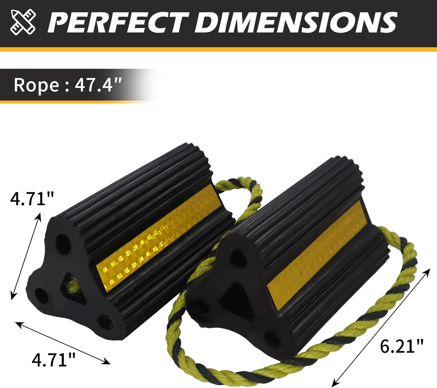 Wheel Chocks for RV Trailer Camper Truck Car, [2pair/4pack with Rope] Versatile Rubber Chocks Block Stopper for Tire with Reflective Strips, Utility Boat Travel Trailer Camper RV Accessories Must