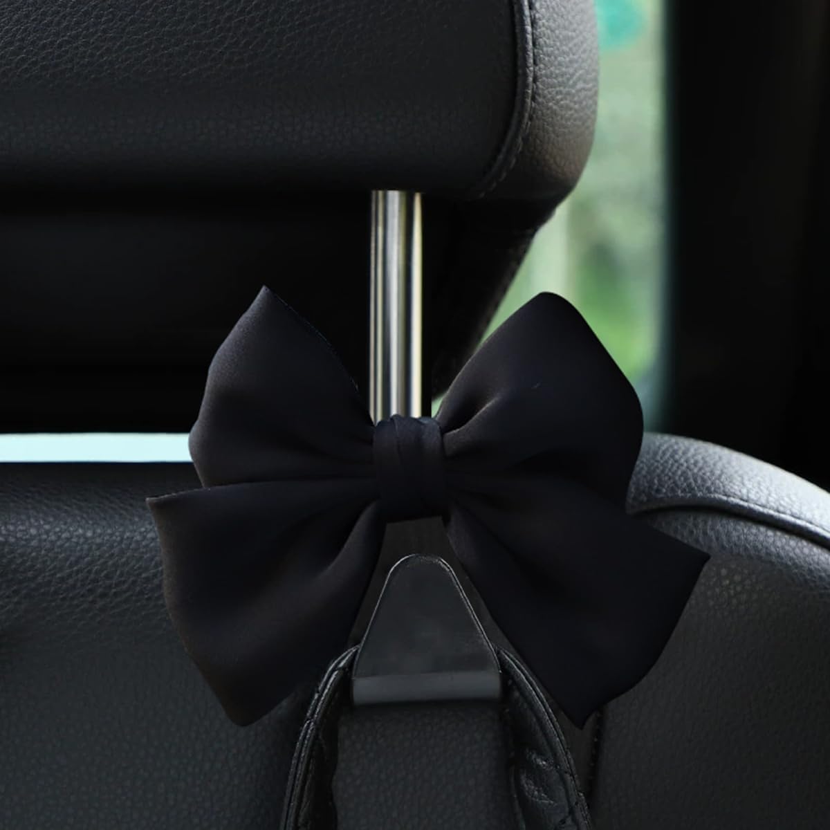 2PCS Car Seat Headrest Hooks, Cute Bow Vehicle Hooks for Purses and Bags, Automotive Purse Hook Hanger Interior Decoration Accessories, Universal for SUV, Sedan, Truck (Black Line)
