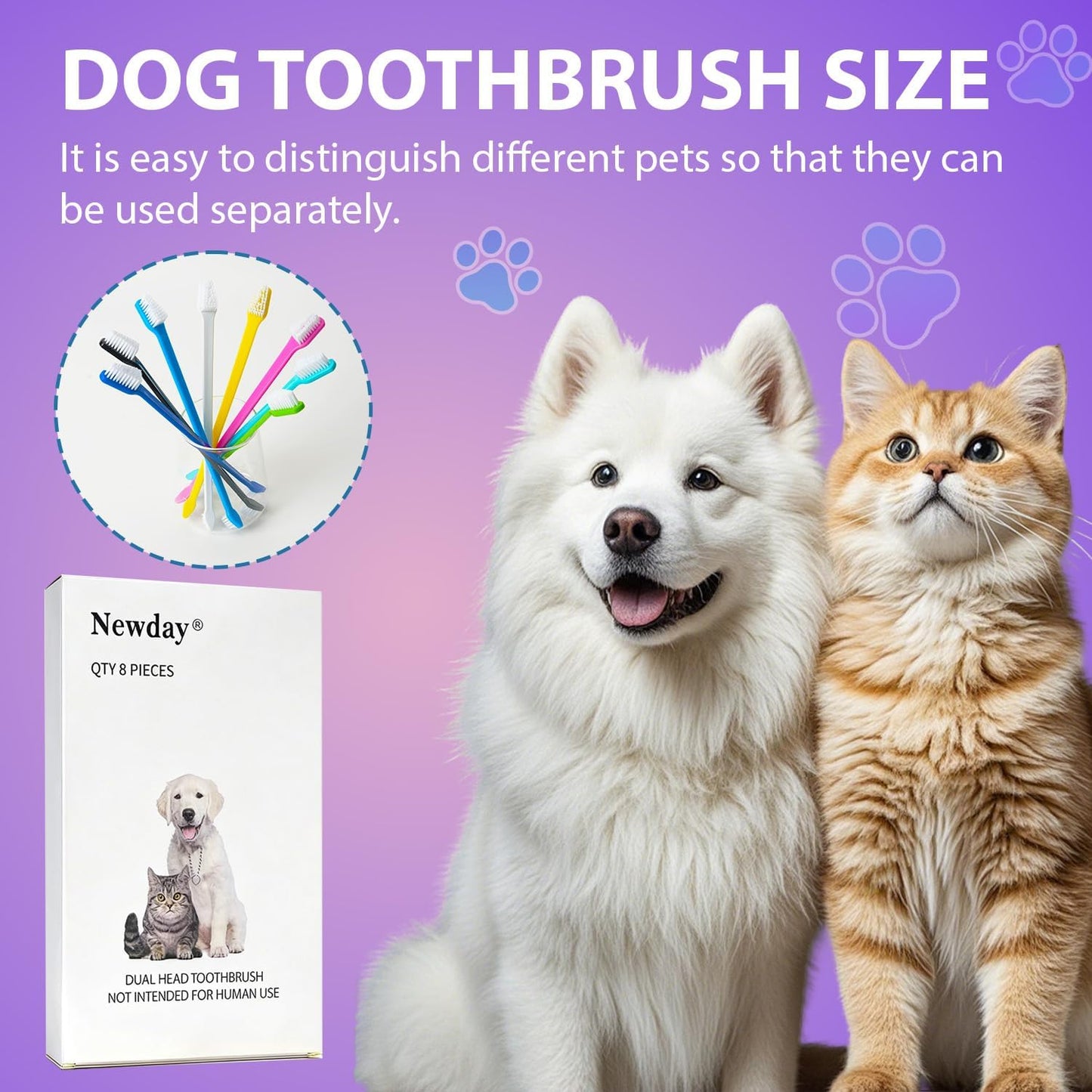 Dog Toothbrush Set of 8 - Dual Headed, Dental Hygiene Convenient Soft Toothbrush to Clean pet Teeth, Dog Tooth Brushes for Small to Large Dogs, Cats, and Most Pets, Teeth Brush in Bulk