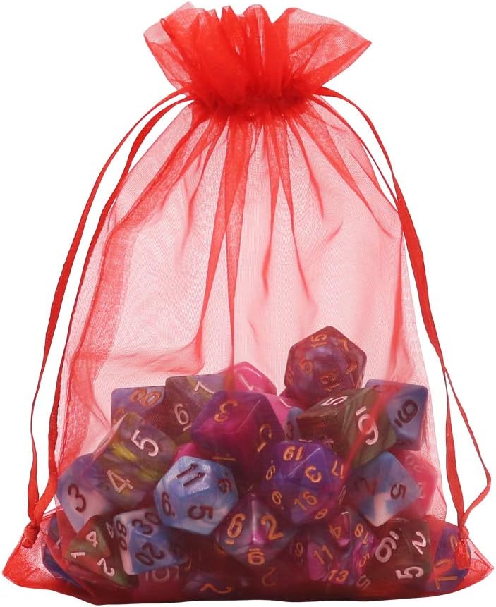 Organza Bags Red 100pcs, 5 x 7 inches Christmas Gift Drawstring Bags Mesh Jewelry Pouches for Wedding Party Favors