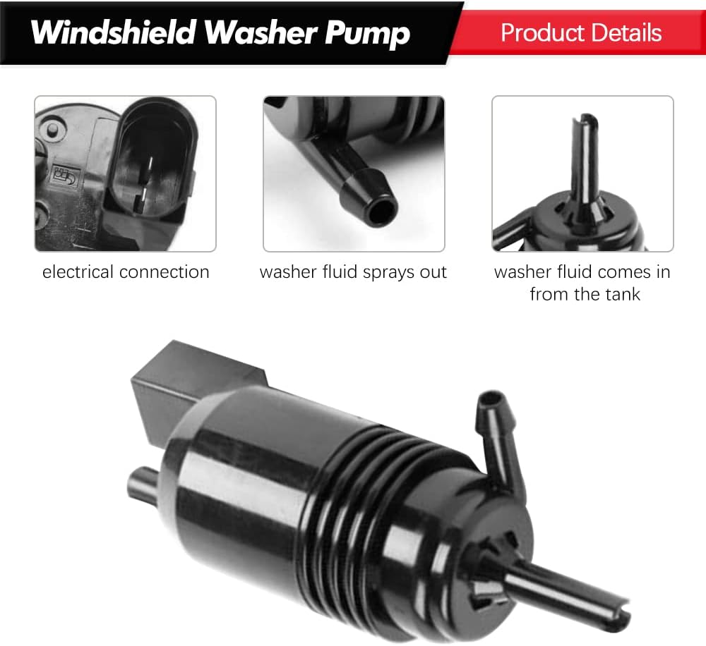Front Windshield Washer Pump w/Grommet Replacement for Chevy Silverado 1500, 2500,3500, GMC Acadia, Sierra 1500, 2500, 3500, Cadillac CT6, XT4, XT5, Buick LaCrosse Replaces OEM 22999423, 84518407