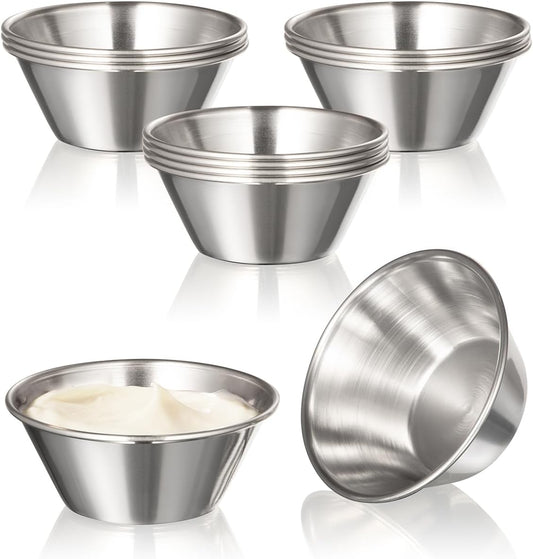 [12 Pack] 1.5 oz Stainless Steel Dipping Sauce Cups, Reusable Metal Ramekins, Commercial Grade Condiment Bowls, Individual Portion Cups, Small Round Au Jus for Home, Restaurant