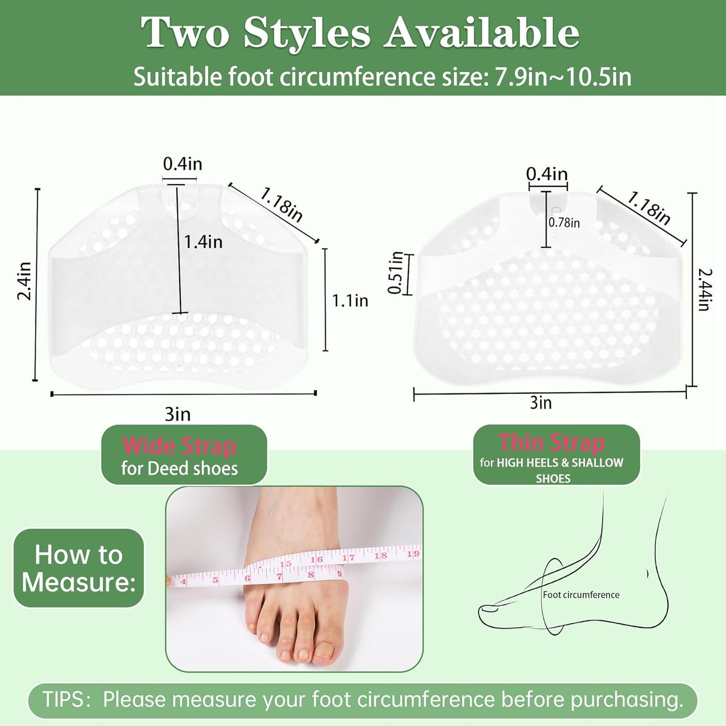 Toe Pads, Ball of Toe Cushions Mixed 8 Pack Metatarsal Pads Ball of Foot Pads Callus Foot Pain Relief Bunion Forefoot Cushioning Relief Women(Thin Strap 4 Pack +Wide Strap 4 Pack)