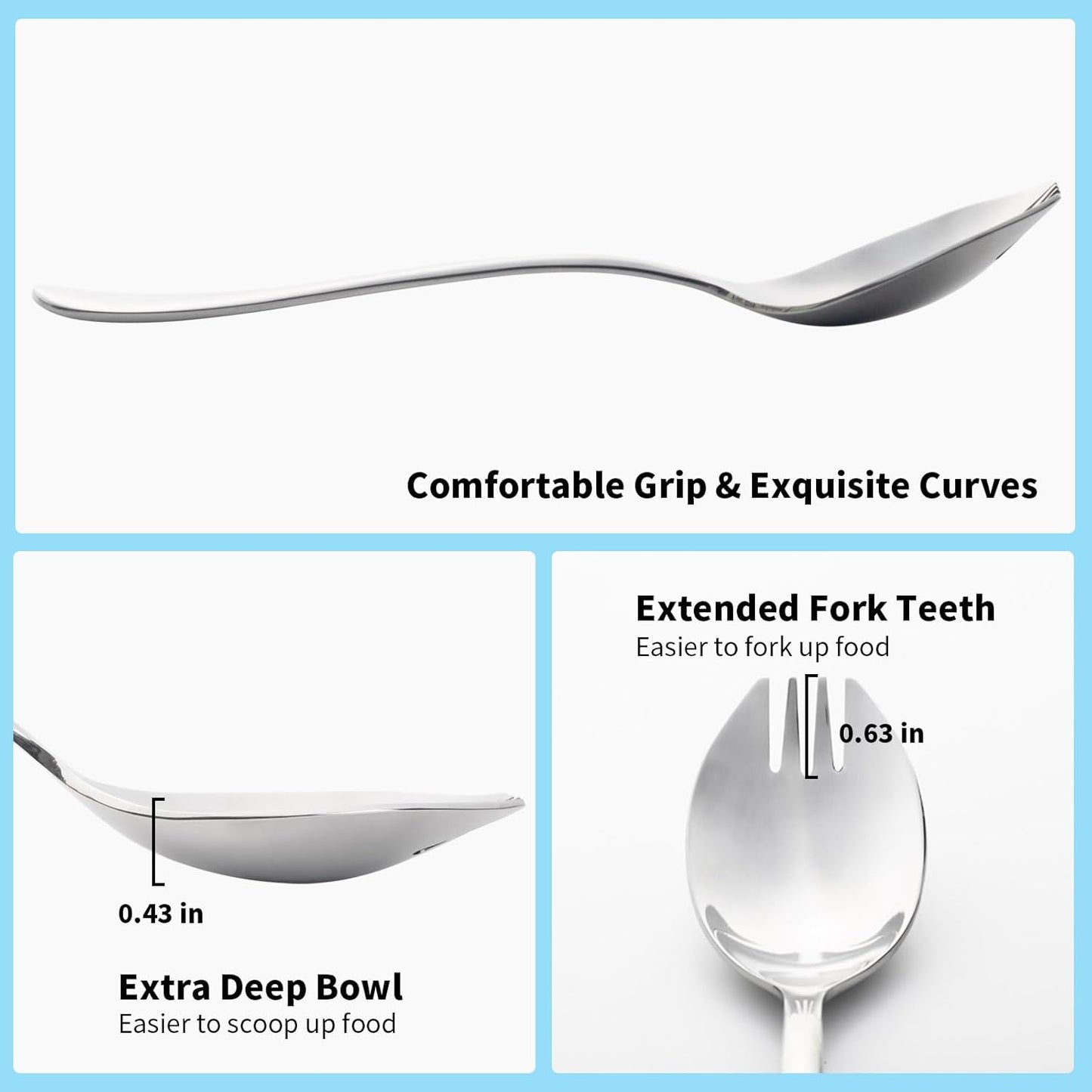 Sporks, 8-Pack Food-grade Stainless Steel Sporks, 7.4 Inches Long Handle Salad Forks For Dessert, Ice Cream, Salad, Soup, Noodle, Spaghetti, Dishwasher Safe