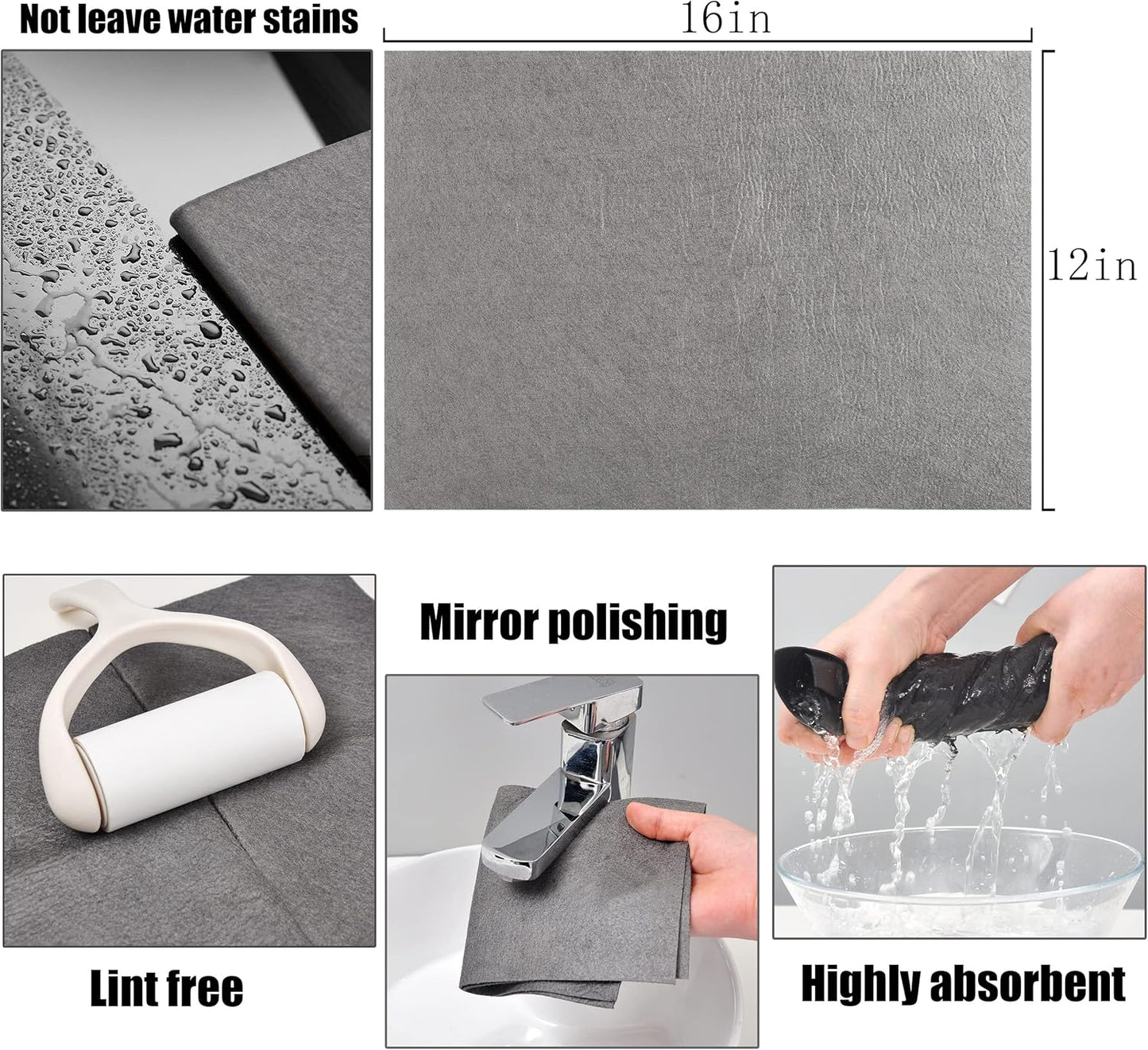 Thickened Magic Cleaning Cloth,Reusable Microfiber Cleaning Cloth.Lint Free Cloth for Home,Window,Mirror Glass and Cars.(12" x 16",5 Pack)