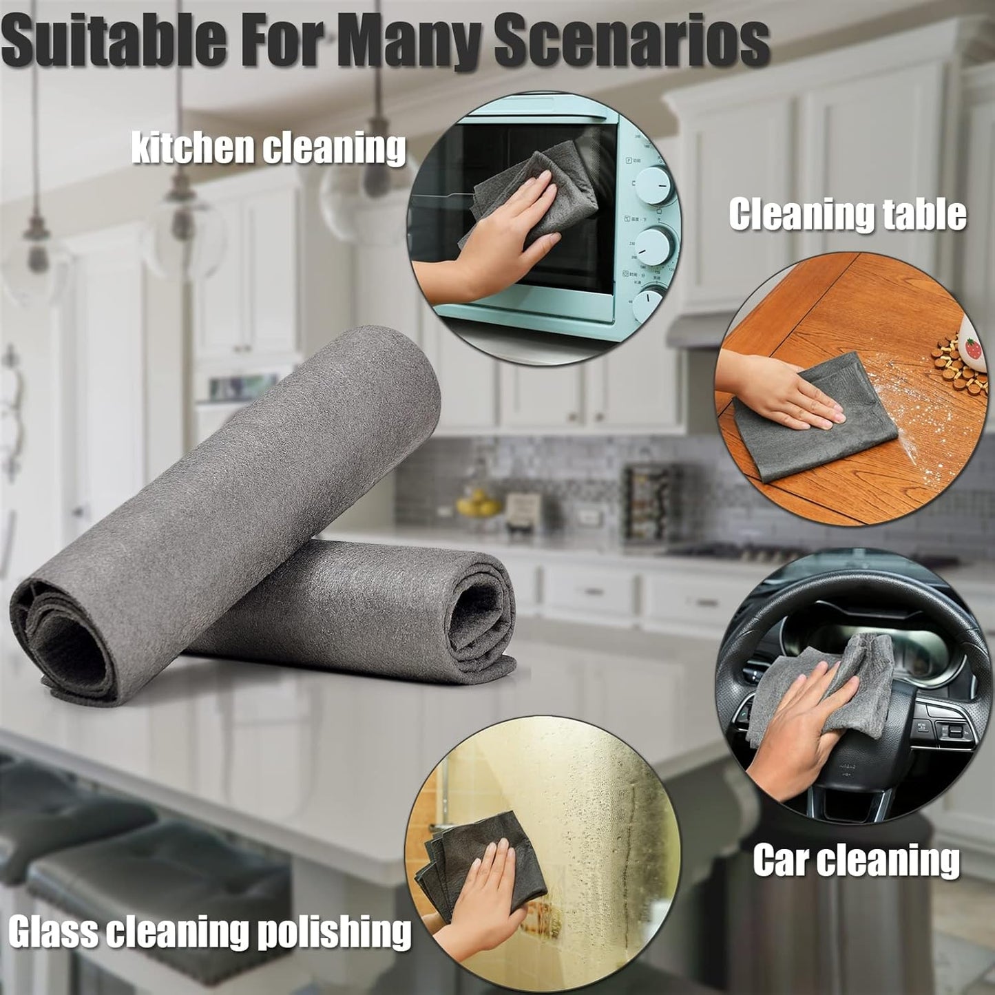 Thickened Magic Cleaning Cloth,Reusable Microfiber Cleaning Cloth.Lint Free Cloth for Home,Window,Mirror Glass and Cars.(12" x 16",5 Pack)