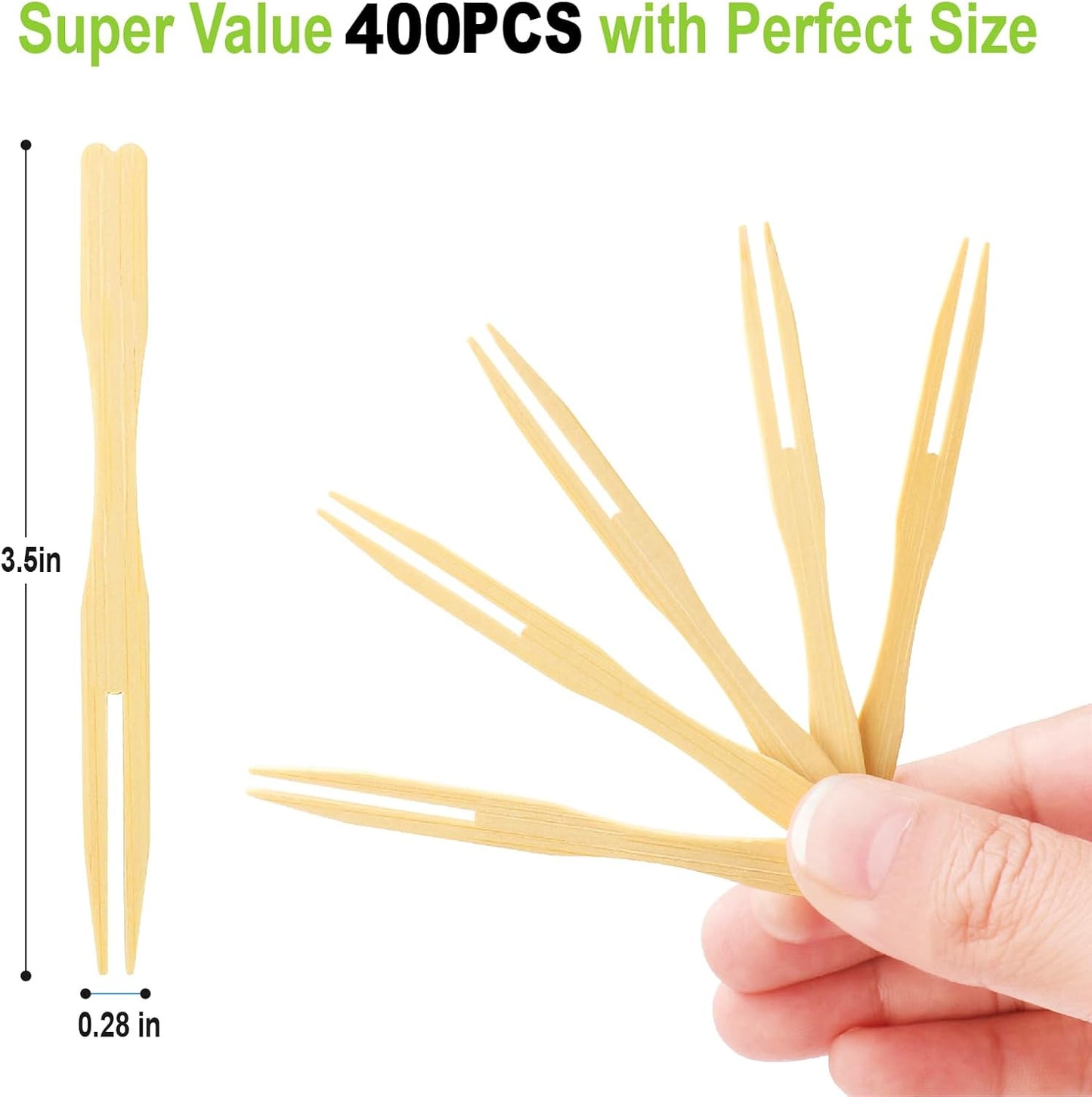 400 Bamboo Appetizer Forks, 3.5 Inch Mini Bamboo Forks for Charcuterie Boards Accessories, Fancy Toothpicks for Appetizers, Disposable Wooden Cocktail Fork, Small Fruit Food Picks for Party Supplies