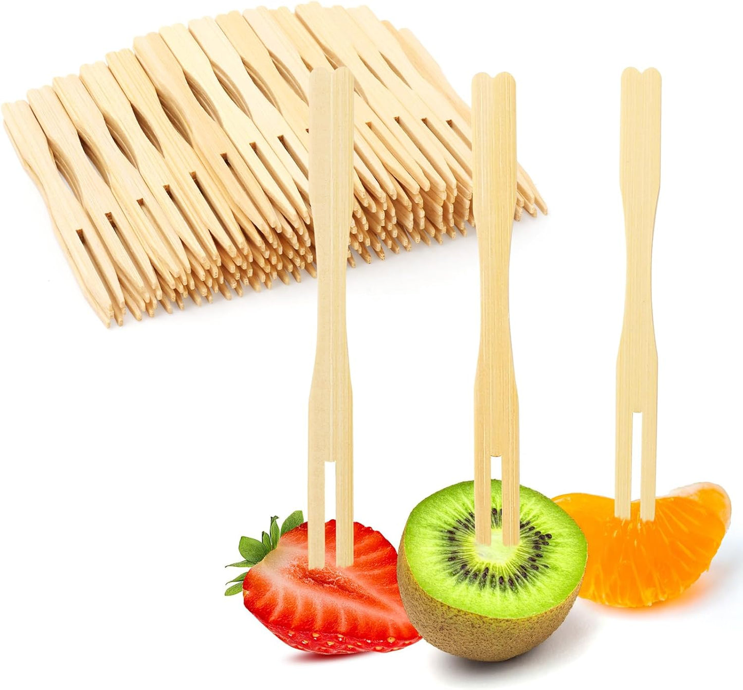 400 Bamboo Appetizer Forks, 3.5 Inch Mini Bamboo Forks for Charcuterie Boards Accessories, Fancy Toothpicks for Appetizers, Disposable Wooden Cocktail Fork, Small Fruit Food Picks for Party Supplies